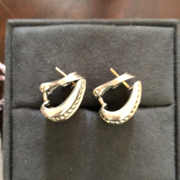 David Yurman Thoroughbred SS & 18k Gold Earrings - Picture 5 of 12